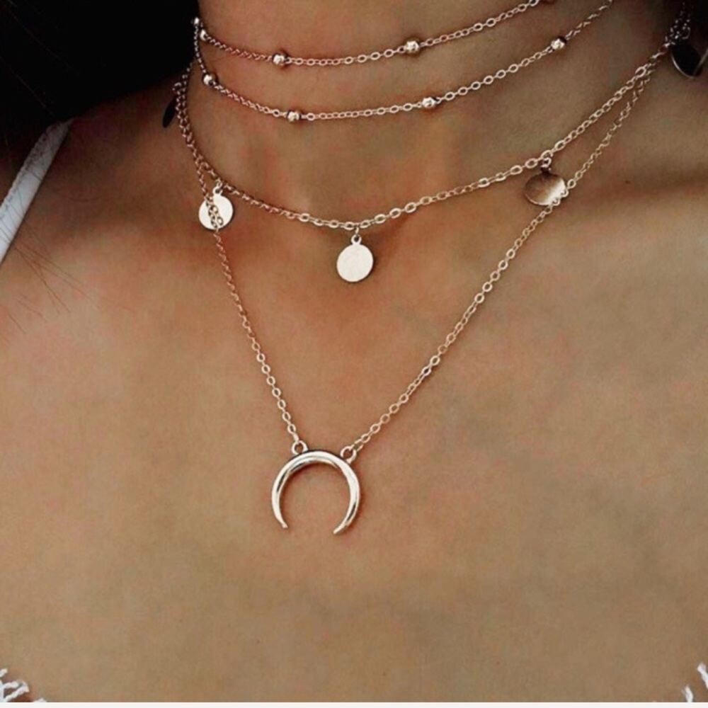 ONLY 2 left! Boho crescent Moon Layered Necklace
